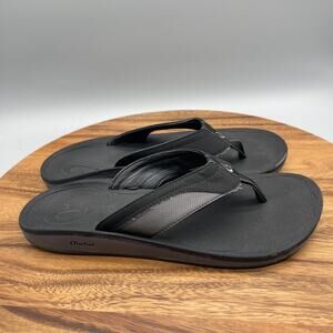 Olukai Nohona Sandals Mens 10 Black Flip Flops Thong Beach Comfort Casual Shoes